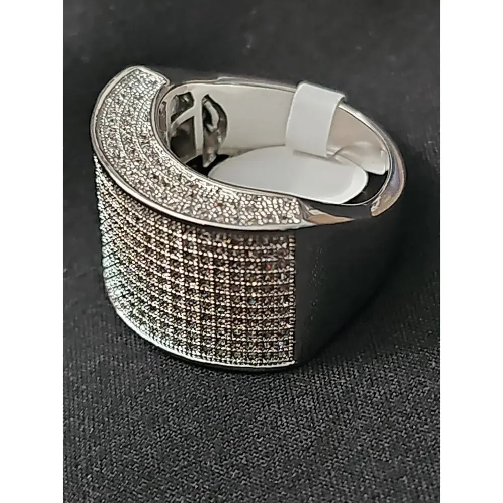 Size 9 White Gold-Plated brass Men's Band Ring Square Pavé CZs